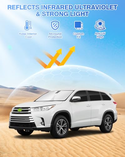 Image of Canvcle Sunshades for Toyota Highlander 2014-2019 Accessories Windshield Sun Shade Side Rear Window Shade Cover Sun Visor Shield Privacy Protection Keep Vehicle Cool Black 8PCS