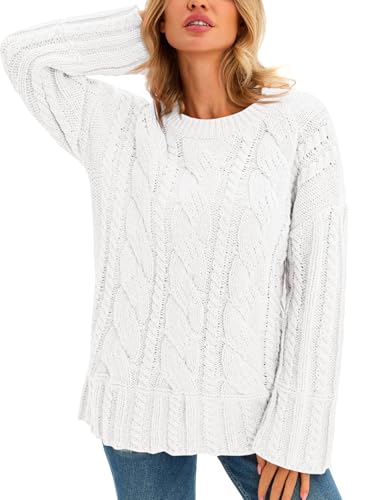 Saodimallsu Womens Chunky Cable Knit Sweaters Long Sleeve Crew Neck Fall Casual Loose Warm Pullover Tops3