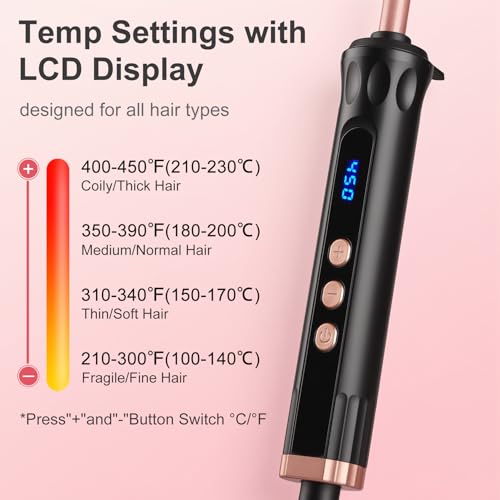 Image of Curling Iron Wand for Long Short Hair, Ceramic Barrel Hair Curler with 14 Adjustable Temperature, Dual Voltage Travel Styler, 30s Heat Up & Auto Shut Off (3 /8 inch)