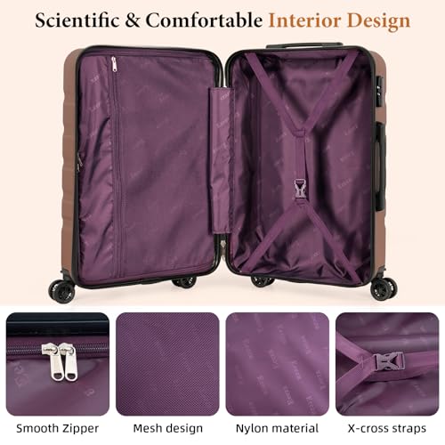 Image of 3 piece Carry on luggage 22x14x9 airline approved Dark Brown | Lightweight ABS Hardside Luggage, TSA-Approved combination Lock, Suitcases with Spinner Removable Wheels (20 inch /DB /TB)