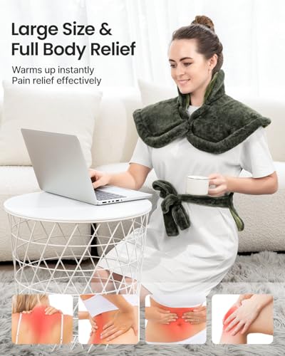Image of RENPHO Electric Heating Pad for Back, Birthday Gifts for Women Men Mom Dad, FSA Eligible & HSA Store, Neck and Shoulder Heat Pad, Fast Heating, 24 inchx33 inch, ETL Certified, Green