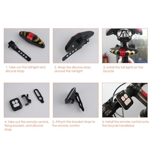 Feu arrière de vélo avec clignotants et télécommande sans fil 6 modes - 6