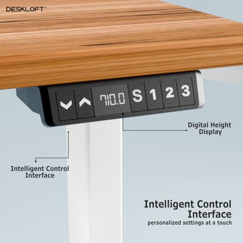 Image of Height Adjustable Electric Desk | Motorized Sit Stand Workstation with Walnut Wood Grain Desktop | Ergonomic Computer Table for Home Office (White Frame & Brown Top, 1200 x 600 mm)