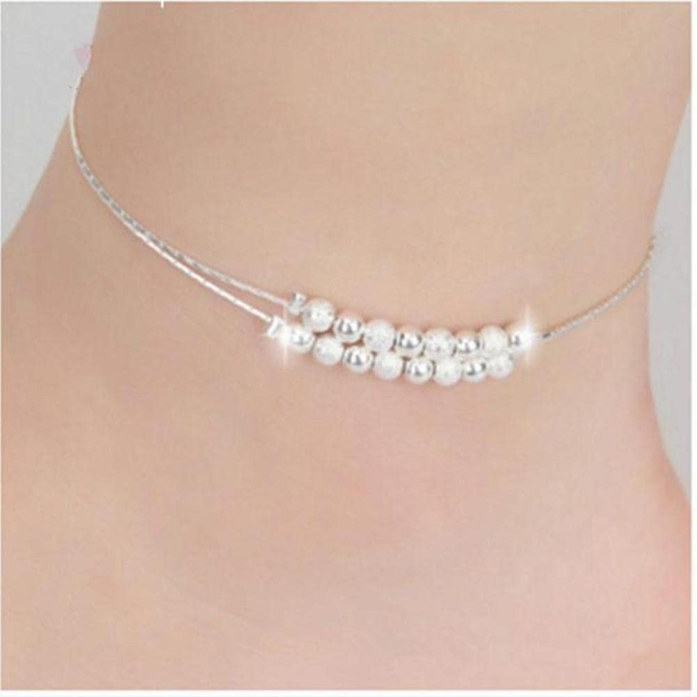 Regalo di compleanno per festa di ragazza donna europea Due strati di perline Cavigliera in argento sterling 925 Cavigliera all'ingrosso