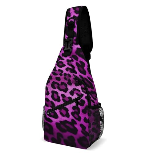 Bolso morral cruzado con estampado púrpura de leopardo