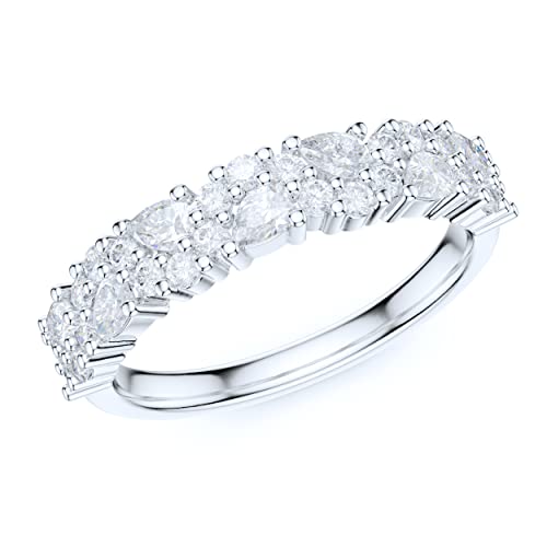4.3mm Wide Sterling Silver Cluster Simulated Marquise and Round Diamond Half Eternity Ring