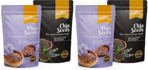 Image of Purevitr Flax Seeds & Chia Seeds Combo | 400g (200g Each) | Superfood Power Duo | Rich in Omega-3, Fiber & Protein | Raw & Natural (Pack of 2)