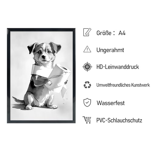 kollyseek Kunstdruck Hund Badezimmer Bilder schwarz-weiß Spruch Poster WC Deko DIN A4 Wandbilder ohne Rahmen auf Leinwand