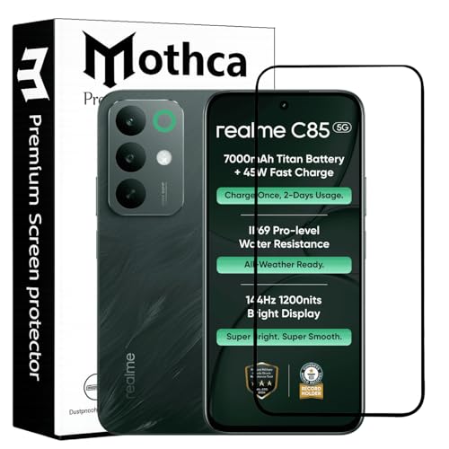 Image of Mothca Military-Grade Tempered Glass Screen Protector Compatible for Realme C85 5G with Edge to Edge Coverage - Case Friendly, Anti-Scratch & Bubble-Free Installation Kit