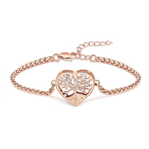shajwo Cremation Jewelry Tree of Life Heart Urn Bracelet for Human Ashes for Women Men Adjustable Memorial Keepsake Link Bracelet