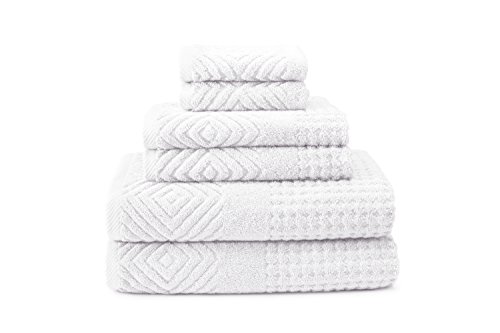 Texere 100% Organic Cotton Diamond Jacquard 700 Gsm Luxury Bath Towel Sets, Soft And Absorbent Hotel Quality, Bath Towels, Hand Towels, Washcloths (Diamond, Bright White, 6 Piece) #TOP28