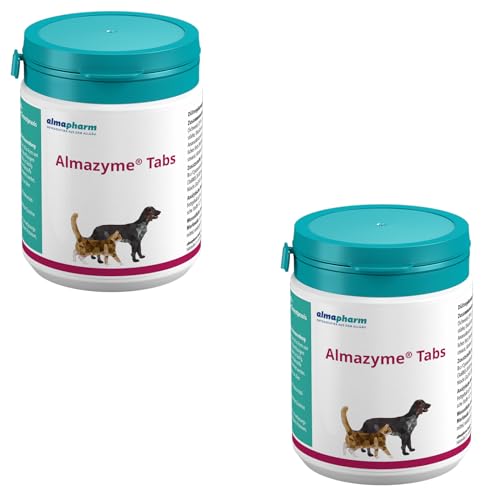 almapharm Almazyme Tabs | Doppelpack | 2 x 125 Tabs | Ergänzungsfuttermittel für Hunde und Katzen | Zur Unterstützung der enzymatischen Verdauung | Mit Pankreaspluver