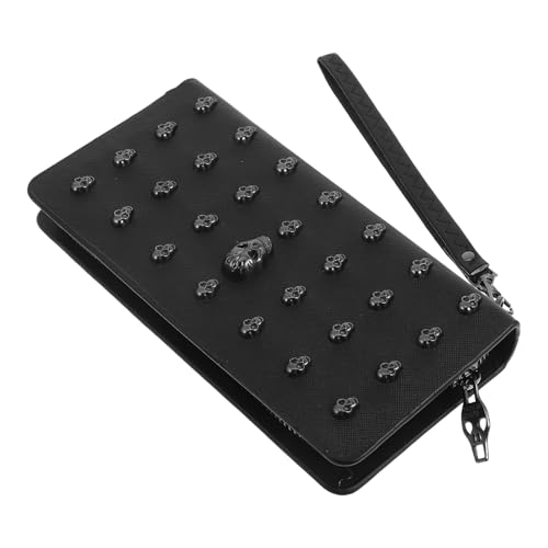 TENDYCOCO 3pcs Phone Handbag Gothic Pu Holder Vintage Wallet Wristlet Skull Lether for Zippered Black Punk Clutch Long Wallet 5