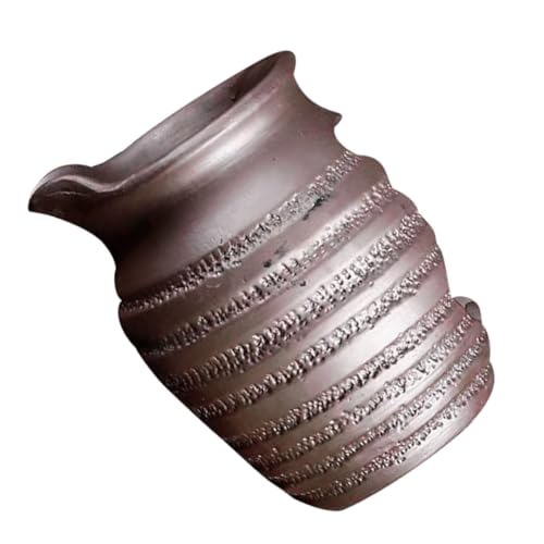 DOITOOL Ceramic Pot Spitter Water Feature Fountain Decorative Garden Ornament Yard Pond Spitter for DIY Water Fountain Landscape Carp Statue, Mid-Size Brown Ceramic Pot Without Pump