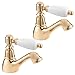 Price comparison product image Deva GE01/501 Georgian Basin Gold Pair of Traditional Brass Sink Tap-Single Hot & Cold Lever Handles Bathroom Toilet Washroom Ensuite Faucet  12 Year Warranty, Set of 2 Pieces