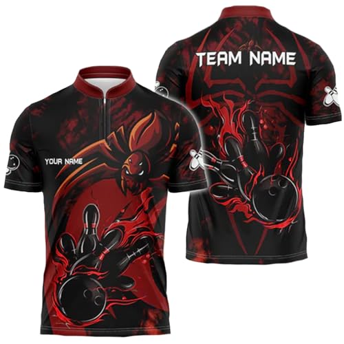 Spider Bowling Custom Bowling Uniforms, Men Quarter Zip Bowling Team Jerseys, Bowling Shirts Unisex, Mens Bowling Shirts, Custom Bowling Jersey Gift for Bowler Black
