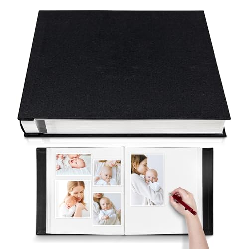 Image of HoneyTolly Large Photo Album Self Adhesive for 4x6 5x7 8x10 Pictures Magnetic Scrapbook Album 20 Sheets / 40 Pages Linen Cover DIY Photo Album with A Metallic Pen and and Plastic Board(Black)