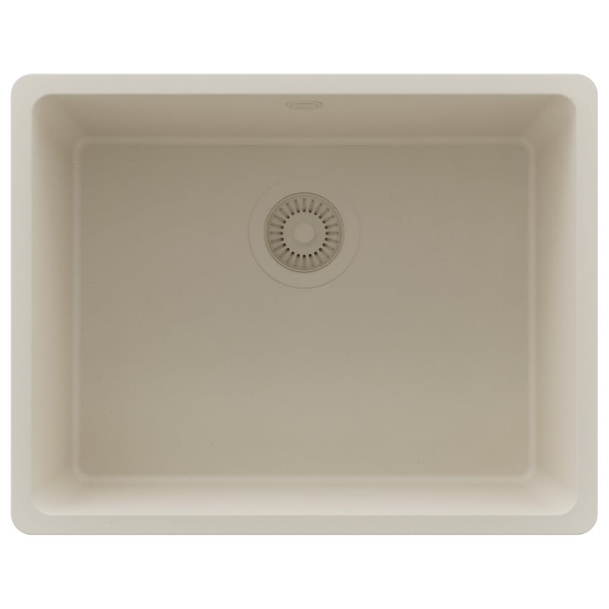 PRIMAGRAN Fregadero Cocina Beige 56x44cm, Granito 1 Seno + Sifón, Sobre encimera al mueble 60cm - Venecia Slim Easy