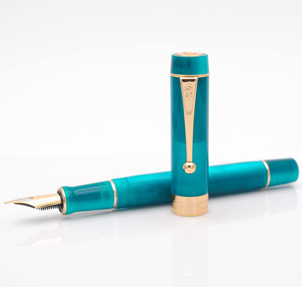JINHAO Century Tofu 100 18KGP Golden Plated Resin Fountain Pen (Peacock Blue, Medium Nib) - Image 4