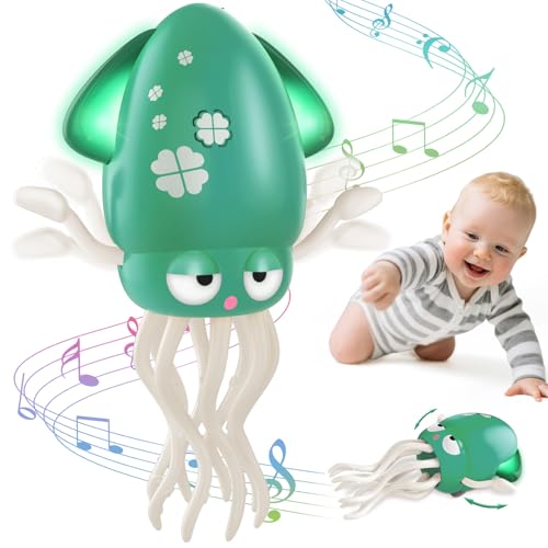 Image of AOTIBO Baby Dancing Octopus Toy for 1 2 3 4 5 Year Old Boy Girl, Baby Tummy Time Electric Crawling Octopus Toys 12-18 Months, Dancing Squid Toy for Walking Toddlers, Kids 1st Birthday Gifts, Green