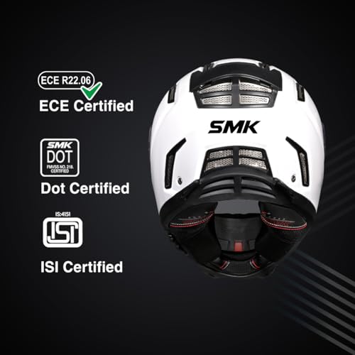 Image of SMK Agnar Solid ISI DOT & ECE 06 Certified Full Face Helmet with Pinlock 30 Antifog Visor (White - S)