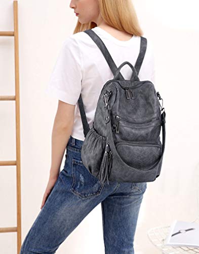 Image of UTO Women Backpack Purse Leather Vegan Ladies Fashion Designer Rucksack Convertible Travel Shoulder Bag with Tassel