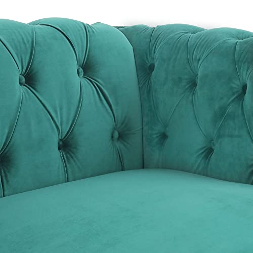 Image of Chesterfield Loveseat, Modern Velvet Sofa Tufted Couch 2 Seater with Scroll Arms and Nailhead for Living Room, Bedroom, Office, Apartment (Green)