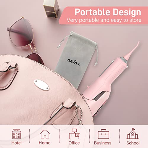 Sejoy Munddusche Kabellos Elektrische, Water Flosser Zahndusche IPX7 Wasserdicht 270ML Tragbar Oral Irrigator USB Aufladen Zahnreiniger Reisemunddusche für Zuhause Büro, mit 5 Modi und 5 Düsen, Rosa – Bild 7