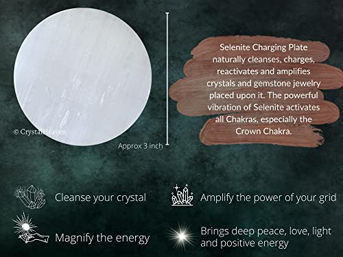Image of Crystal Heaven Certified Selenite Crystal Charging Plate, 3 Inch Selenite Plate For Crystal Cleansing Re-Energy Work, Meditation And Pooja