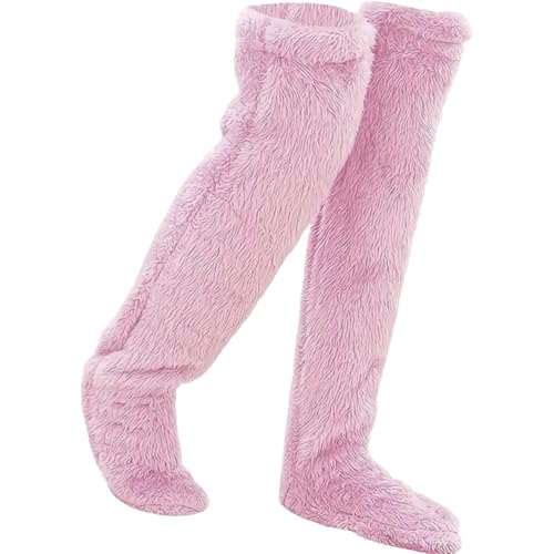clhjinruoliu Calcetines hasta la Rodilla de plumón de Ganso para Navidad, Calcetines Largos Suaves y acogedores sobre la Rodilla, Calentadores de piernas Peludos para Clima frío,Rosado