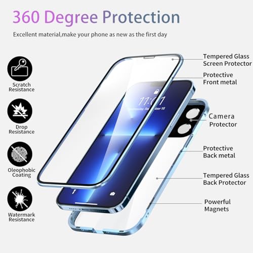 OMGZONE Magnetic Case for iPhone 15 Pro Max Full Body Cover,Screen Protector built-in Transparent Tempered Glass and Camera Protector,360 Degree Metal Bumper Case for iPhone 15 Pro Max,Clear Black - Image 3