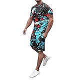 DRESCOKLJ Herren Jogginganzug 3XL Trainingsanzug Sportanzug 3D Bedruckter Zweiteiler Rundhals Kurzarm T-Shirts Kurze Hose Set Freizeitanzug Lässig Zweiteiler Sweatsuit Tracksuit Streetwear