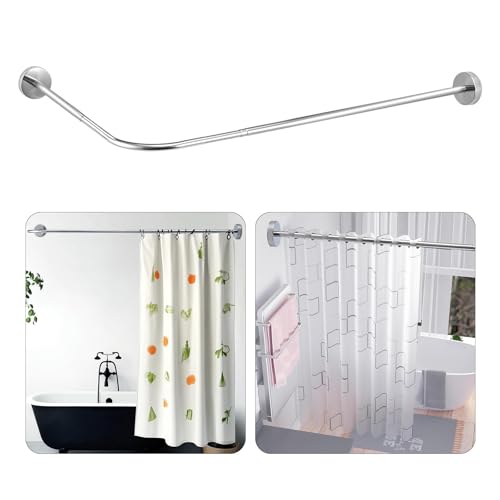 Shower Curtain Rods, L Shape (60-80 x 100-160 cm) Curved Bathtub Rail Extendable Stainless Steel Shower Corner Curtain Rail for Bathroom Fitting Room