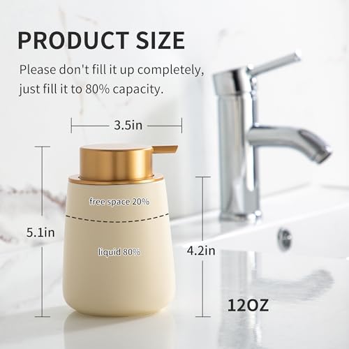 Image of Enra Ceramic Soap Dispenser,12 oz Hand Lotion Dispenser with Gold Pump,Wide-Mouth Refillable Dish Soap Dispenser,Modern Liquid Soap Dispenser for Kitchen & Bathroom Countertop Decor
