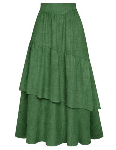 Belle Poque Vintage Skirts for Women Tiered Long Skirts High Waisted Asymmetrical Ruffle A Line Skirt with Pockets