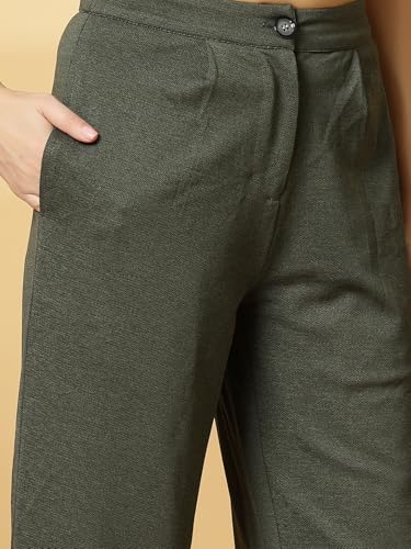 Image of OOMPH! Women's Straight Fit Mid Rise Korean Trousers|Trouser Pants for Women|Elegant Workwear for Office, College & Events|Trousers for Woman
