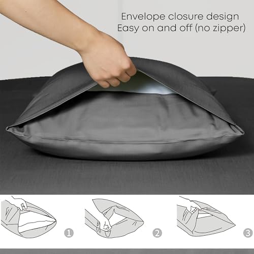 Linenwalas King Size Sheets Set Silk Soft - Austrian Eucalyptus Tencel Lyocell Bed Sheets-Organic, Cooling,Breathable, Deep Pockets Up to 16" (King, Dark Grey) - Thumbnail 5