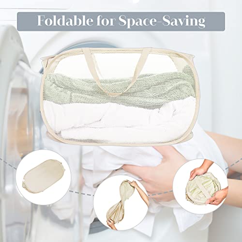 Image of 4 Pack Collapsible Laundry Baskets, Foldable Laundry Basket with Pocket, Durable Mesh Pop Up Hampers, Reinforced Handles Dirty Clothes Hamper for Laundry, Bedroom, Bathroom, Dorm, Travel or Camping