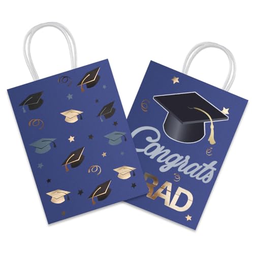 Image of 12 Pieces Graduate Gift Bags, Graduation Party Decorations (Blue Gold) | Graduation Party Favor Gifts Wrapping Bags for Graduation Season Theme Party Supplies