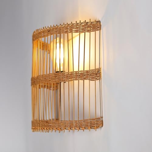 Image of Habere India-All the Cultures Fabricating India Wall Lamps for Bedroom | Decor Lights | Night Lamp for Bedroom | Wall Mount Lights | Cane Lamp - Semicircular (M:40 * 31 * 16 cm)
