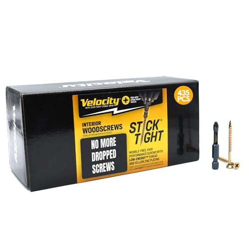 Image of Velocity Interior 2 Inch Wood Screws Contractor Pack (Size #8, 435 Pcs) - Self Tapping Screws with Phillips Bits, Stick Tight Technology, Carbon Steel with Zinc Plating, Durable Storage Organizer