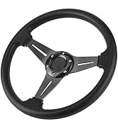 Racing Steering Wheel 350mm/14in Deep Dish 6 Bolt PU Carbon Fiber Steering Wheel Universal(black)