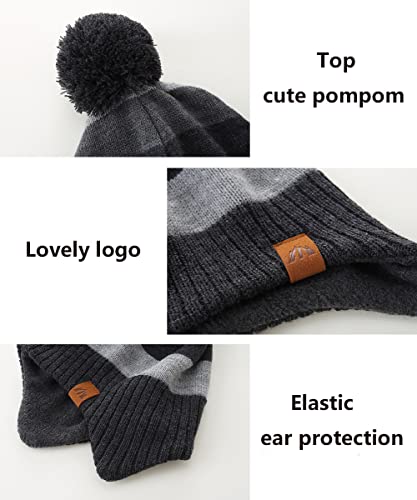 Image of Boys Winter Hat Baby Beanies with Earflap Upgrade Fleece-Lined Skiing Toddler Hat