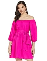 plusS Women's Polyester Classic Above Knee Casual Dress (LDR10760- Pink_XL)