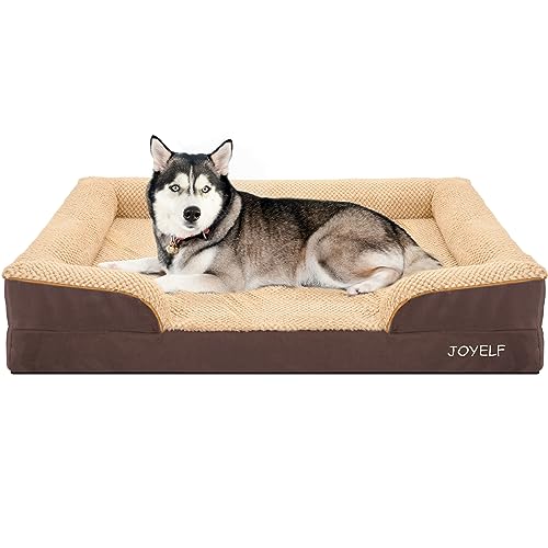JOYELF Orthopädisches Hundebett für extra große Hunde, Schaumstoff-Sofa-Couch-Bett, wasserdichtes Haustierbett mit abnehmbarem, waschbarem Bezug und rutschfestem Boden für Hunde - Kaffee