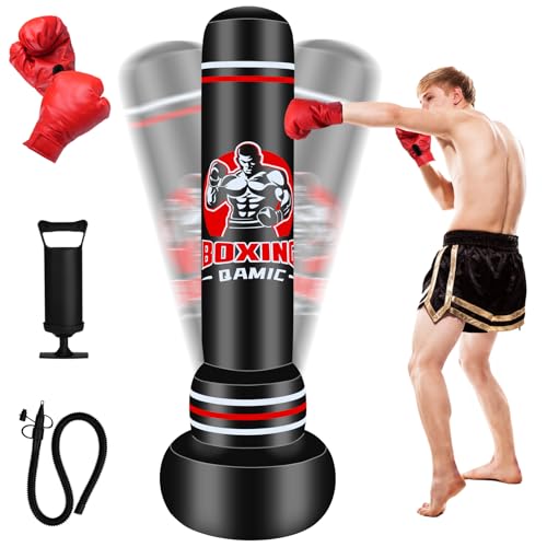 Sac de frappe sur pied pour adulte de 180 cm avec gants de boxe et pompe inclus