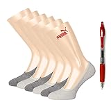  PUMA Footie Socken - Füßlinge - Original Kugelschreiber - Verschiedene Designs - Viele Varianten (6 Paar  3x oatmeal 3x grau, 35-38)
