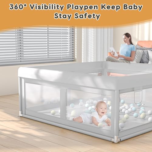 Image of Hiaksedt Baby Playpen 42x42 Inch, PlayPen for Babies and Toddlers Baby Fence Baby Play Yards for Indoor & Outdoor with Breathable Mesh Anti-Fall Playpen