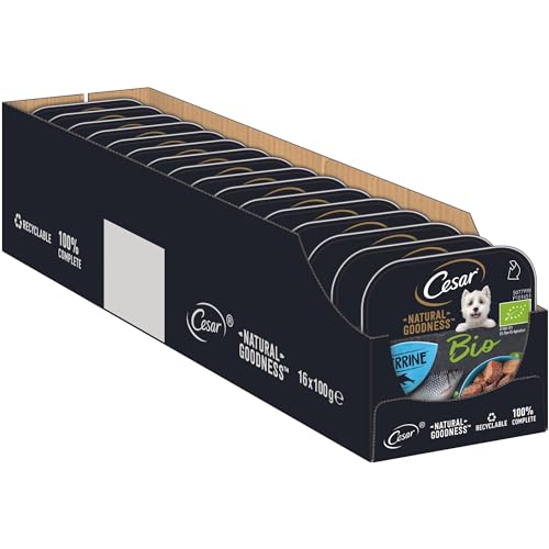 Cesar Natural Goodness Premium Bio Hunde Nassfutter in der Schale Terrine mit Fisch 16x100g