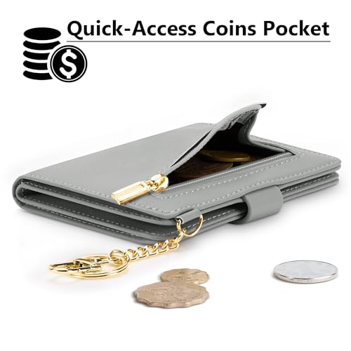 Image of Airkit Small Wallet Women RFID, PU Leather Card Holder with Keychain | Slim Compact Zipper Coin Purse for Ladies, Travel Holiday Gifts for Mom, Cute Mini Bifold Wallets